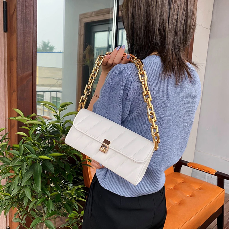 

Изысканная сумка для покупок на подмышках, повседневные женские сумки-тоуты в стиле ретро, женские кожаные однотонные Сумки на цепочке для ...