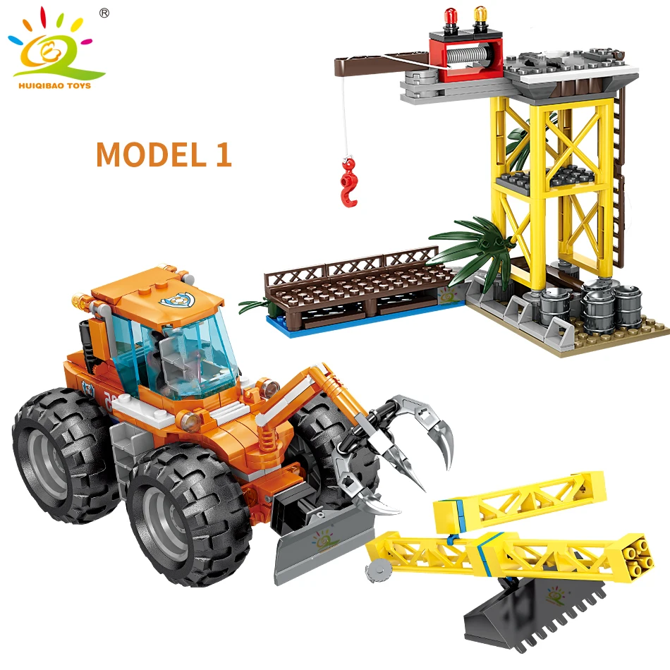 Строительные блоки HUIQIBAO 339 шт. строительные для грузовиков городской бульдозер