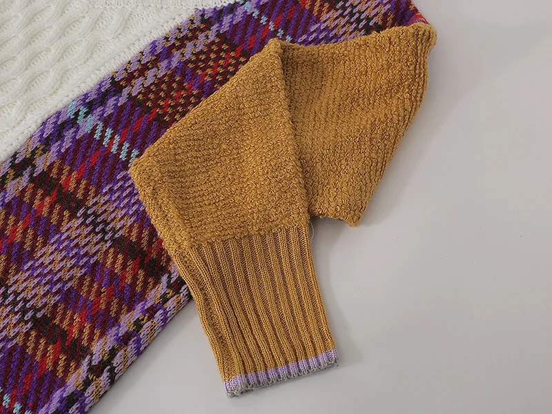 

High Quality Women Sweaters Pullover V-neck Elegant Loose Casual Vintage Plaid Knitted Jumper Oversized Female Tops Trui Dames