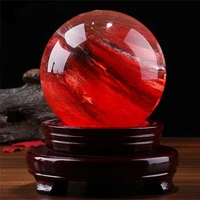8cm diameter natural red crystal ball ornaments red home accessories smelted ball crafts ornaments with base
