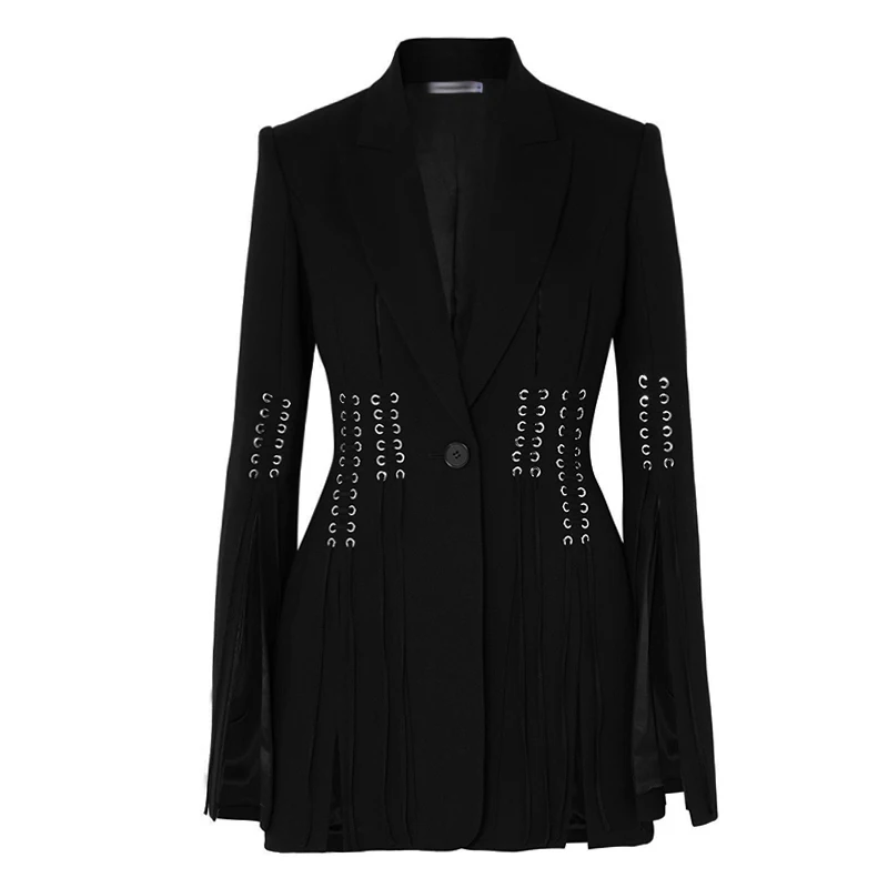 

VGH Black Patchwork Blazer For Women Notched Long Sleeve Tunic Split Casual Blazers Female Fashion New Clothing 2021 Spring