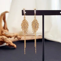 rhinestone pave autumn leaf earring with long chain tassel plant lover birthday gift fall long dangle earringswoodland leaves