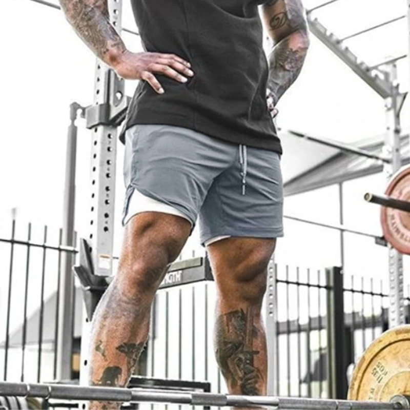 

Men's Double Layer Solid Color Shorts Plus Size Fitness Training Basketball Jogging Five-Point Pants