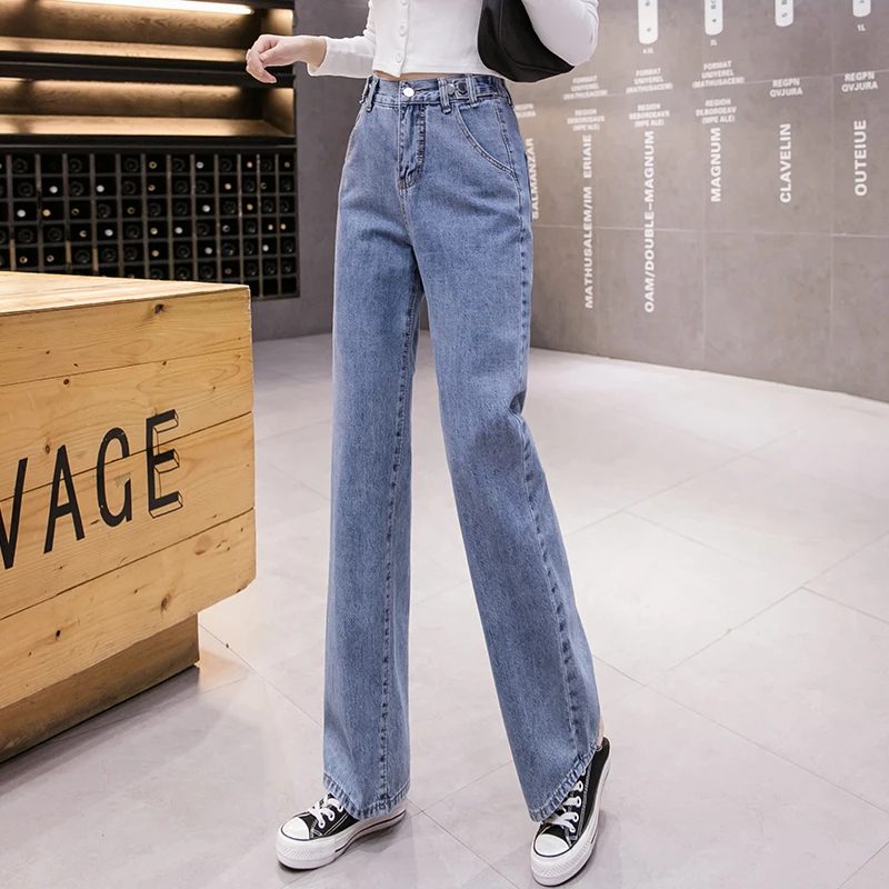 

Интернет-знаменитость штаны цветочным узором; Детская Корейская Стиль свободные прямые джинсы с завышенной талией с эластичной резинкой н...