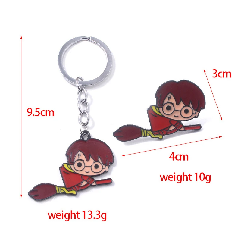 

ZXMJ Harried Wizard Broomsticks Cartoon figure potters Keychains Brooch Pins Magic college badge Keyring fashoin jewelry for kid