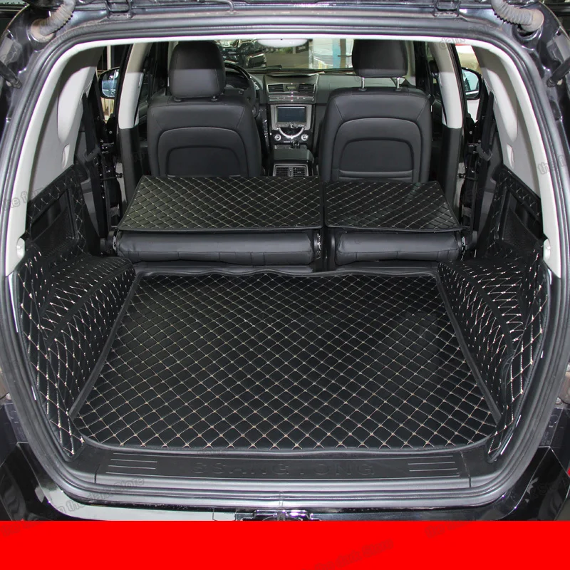 Lsrtw2017 Leather Car Trunk Mat Cargo liner for SsangYong Rexton w 2014 2015 2016 2017 interior boot cover accessories rear |