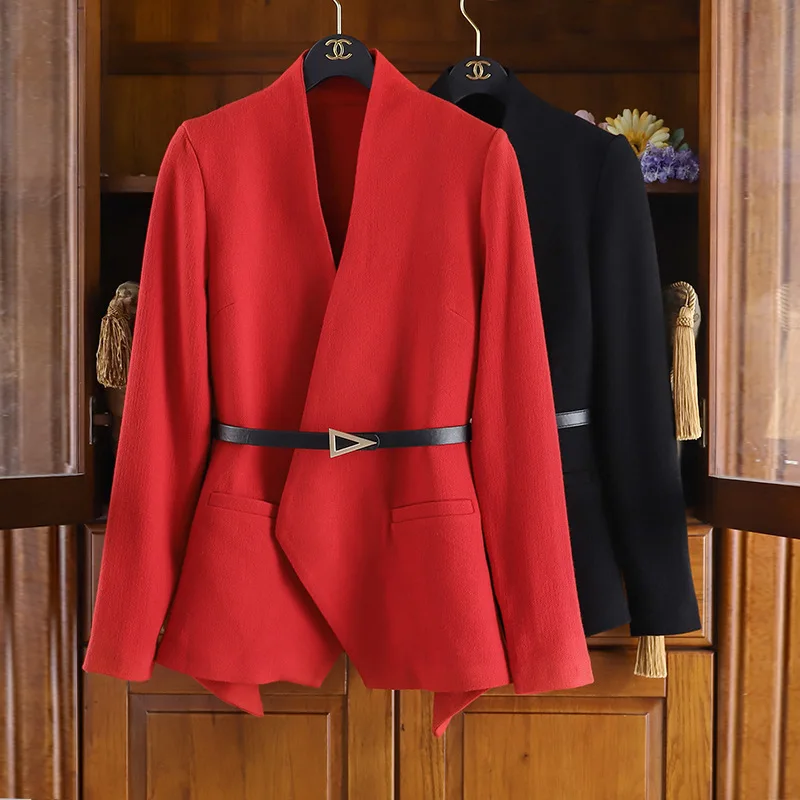 

Женский приталенный костюм в западном стиле, шерстяная куртка на весну и осень 2021