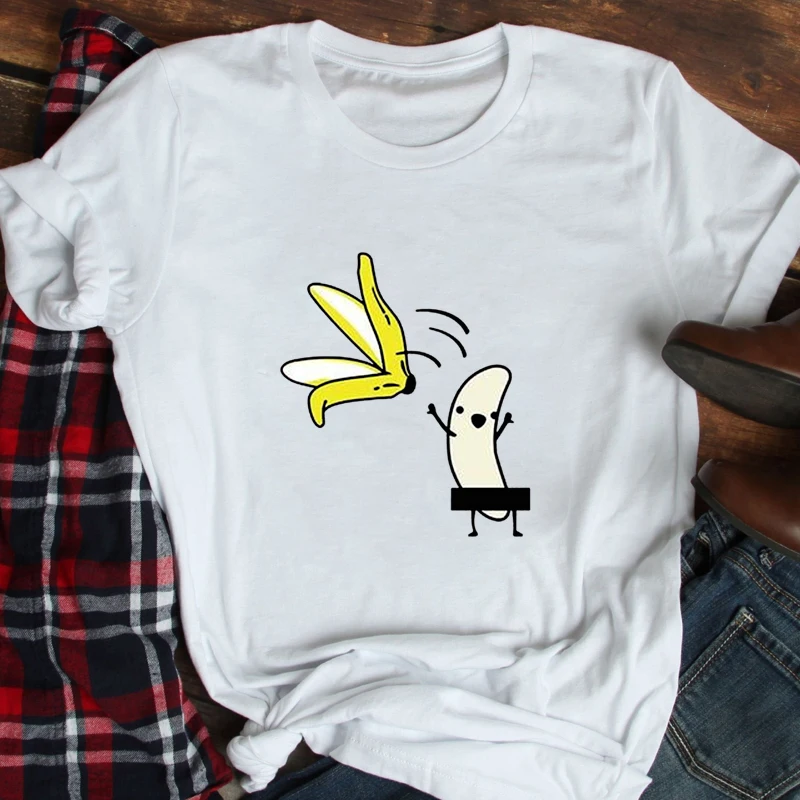 

2021 Summer New Colored Naked Banana Short Sleeve Fun Unisex Short Sleeve Fashion Trend Graphic T-shirt Clothing Women's Top