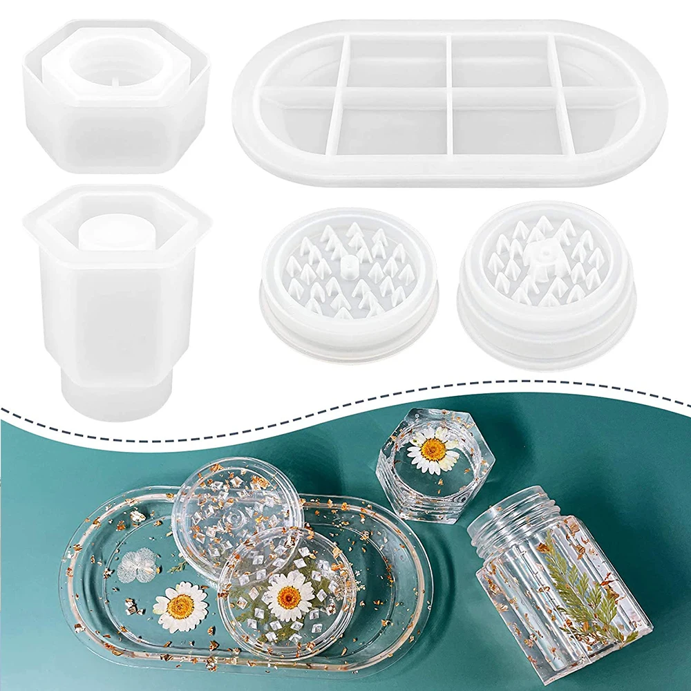 Molinillo de hierbas DIY, moldes de fundici&oacute;n de resina, tarro de almacenamiento de especias, molde de silicona epoxi artesanal, decoraciones para el hogar, bandeja rodante, 3 uds.-0