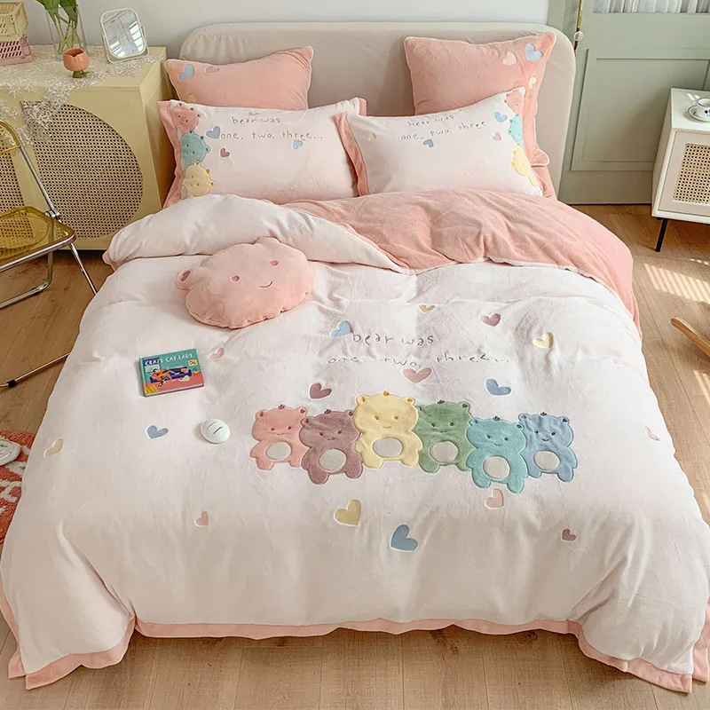 

Комплект постельного белья карамельных цветов из кораллового флиса, 4 предмета