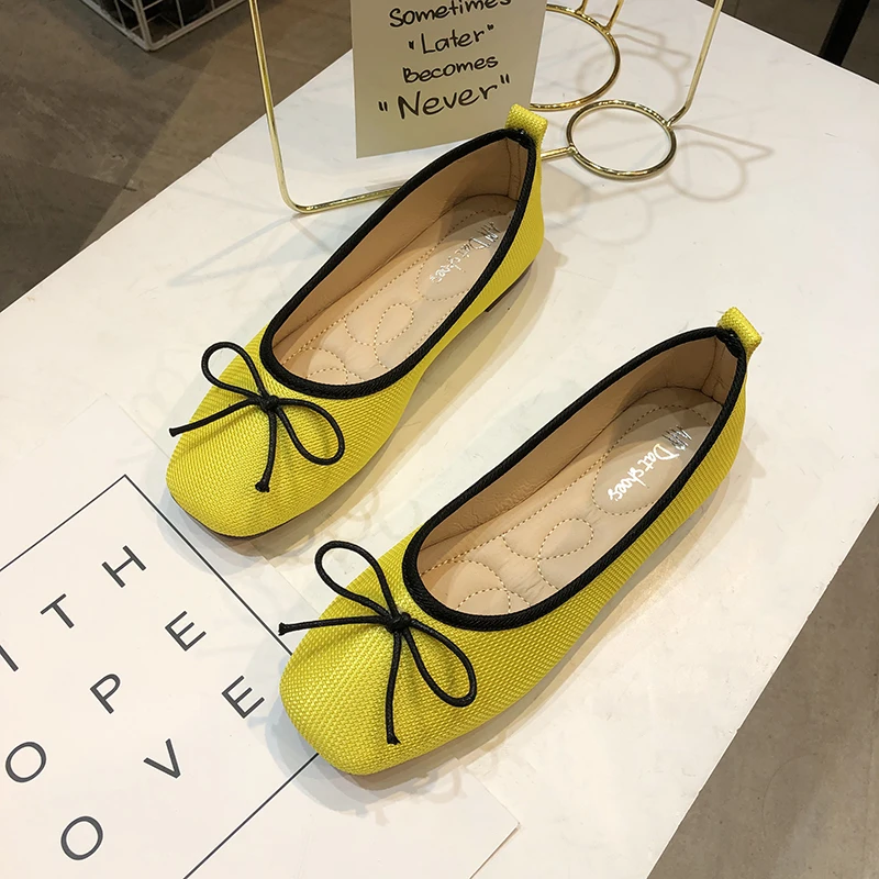 Женские туфли на плоской подошве с бантом бабочкой Сезон весна осень Яркие цвета