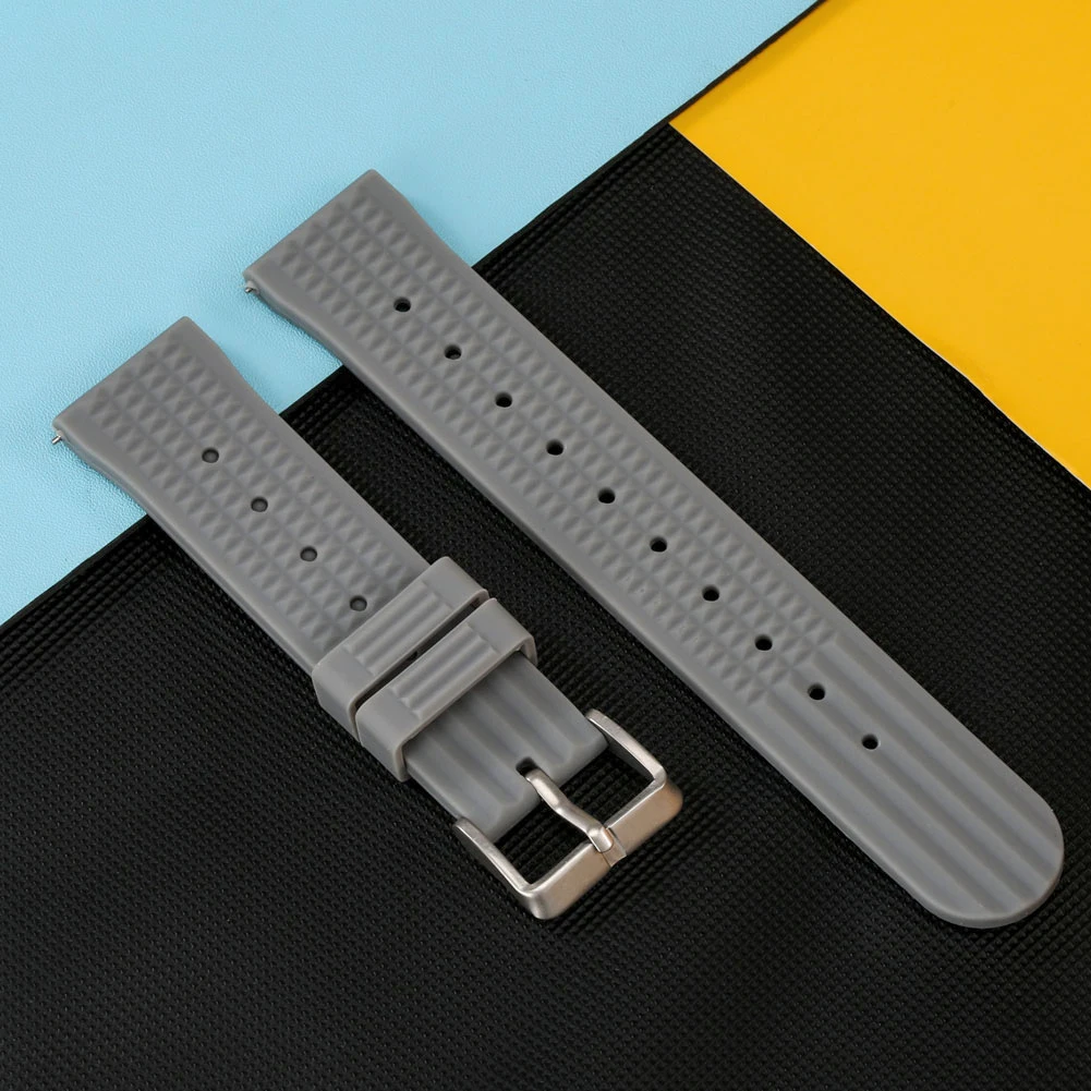 

20mm 22mm Watch Strap Black Gray Blue Green Red Orange Silicone Bands Men Replace Watches Bracelets Pin Bucklet with Raw Ear