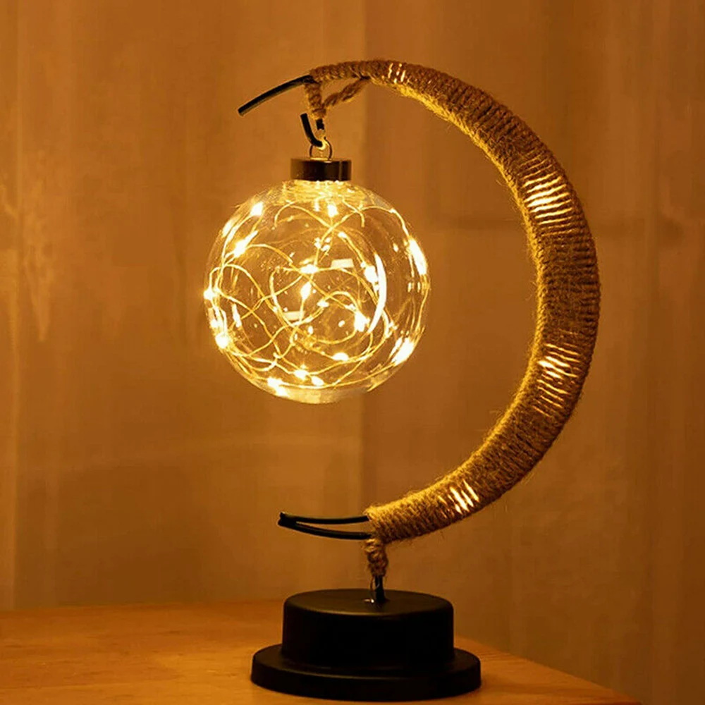 

LED Lamp Moon Night Light Room Decoration Handmade Hemp Rope Wrought Iron Night Light Home Decoration Night Lamp Christmas Gifts