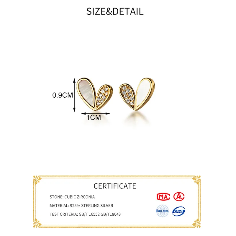 

Real 925 Sterling Silver Zircon Heart Stud Earrings For Fashion Women Party Cute Fine Jewelry Minimalist Accessories