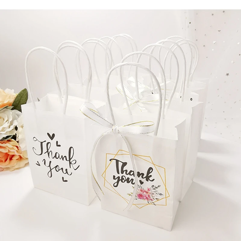 12Pcs Thank You Handle Bags Candy Boxes Cake Baking Bag with Ribbon Gift Bags for Thanksgiving Christmas Party Supplies