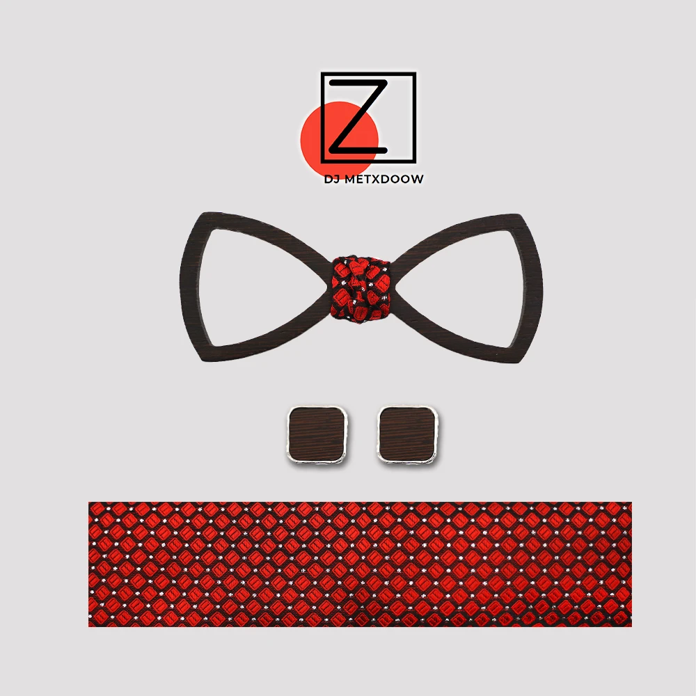 

Original Design Red Natural Wooden Bow Tie Handmade Bowties Cufflinks Wedding Party Birthday Hanky Gift