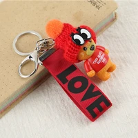 anime 2021 new bear keychain ring korean ribbon cute bear love letter bag pendant student couple car keychain gift