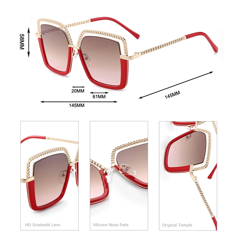 

Luxury Square Sunglasses Women Men Alloy Chain Frame Sun Glasses Brand Design Female Shades Ladies Fashion Trending Eyeglasses