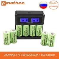 powtree 3 7v 2800mah cr123a rcr123 icr 16340 li ion battery lcd charger for arlo security camera laser pen led flashlight cell