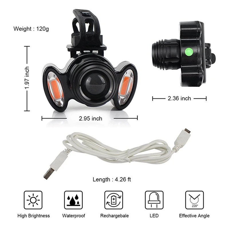 

2Pcs Waterproof Ipx6 Bike Light Super Bright Usb Rechargeable T6 Led Bike Bicycle Light Headlight Cycle Lamp(Black)