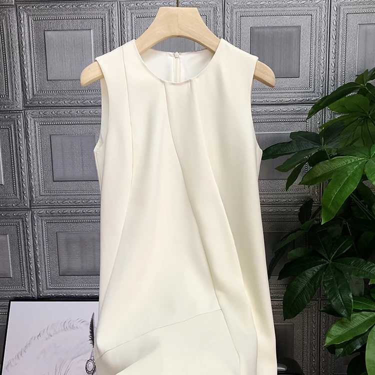 

Summer New Long 2021 Tank Top Dress Women Sexy Bodycon O-Neck White Vintage Midi Runway Fashion Sleeveless Sundress