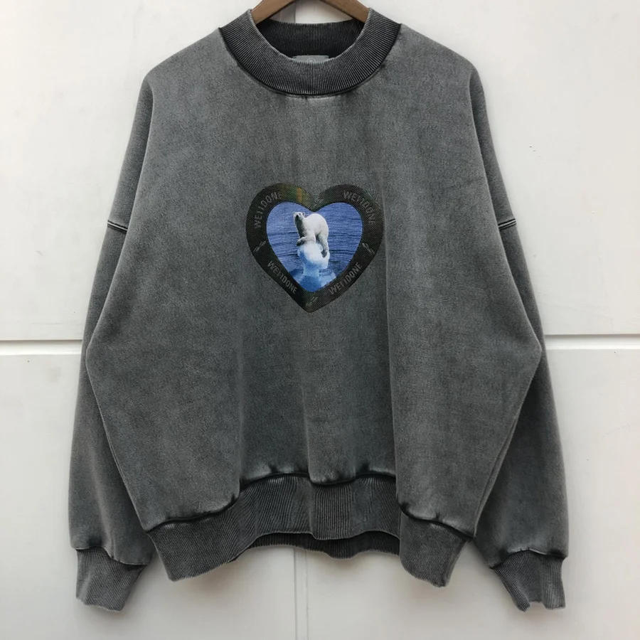 

Толстовки из тяжелой ткани с принтом белого медведя We11done, мужские и женские толстовки высшего качества с круглым вырезом WELLDONE