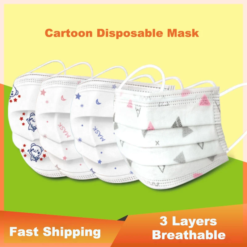 Детская хирургическая маска для лица Child Cartoon Disposable Medical Face 3-layer Non-woven Soft Breathable Masks For Kids, 50/100 шт.