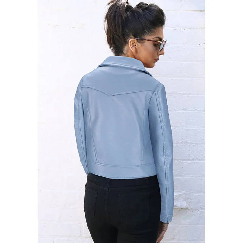 Женская кожаная байкерская куртка на молнии Короткая с вышивкой 2019|Кожаные