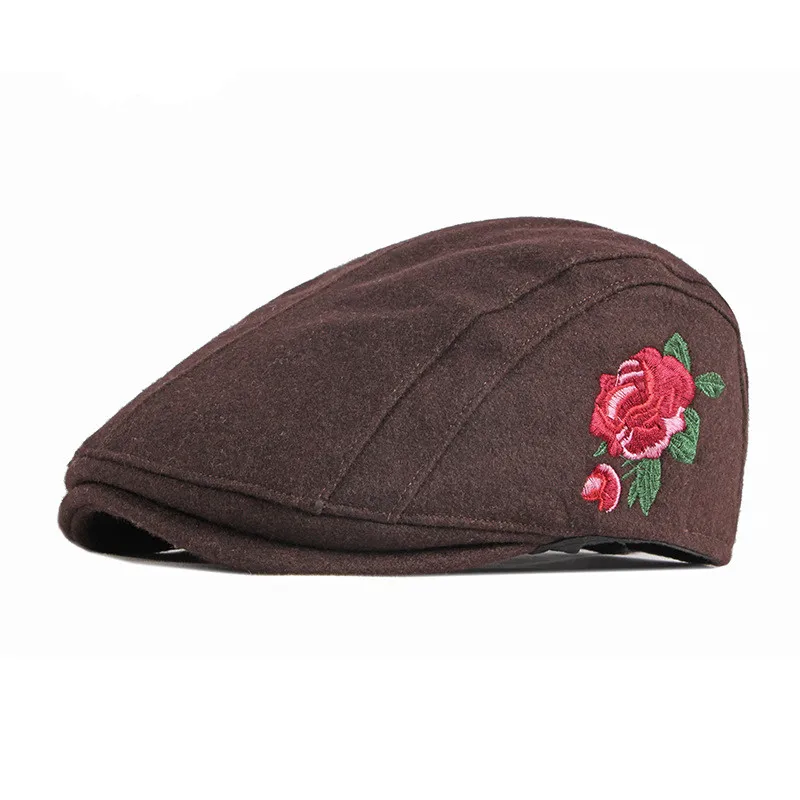 

2022 Autumn Winter Polyester flower embroidery Newsboy Caps Flat Peaked Cap Men and Women Painter Beret Hats 107