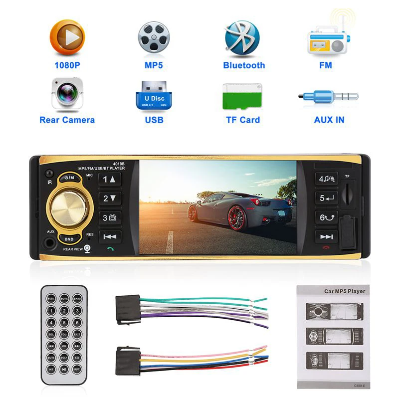 4019B 4 1 дюймов один Din автомобильное радио аудио стерео AUX FM станция Bluetooth Авто с