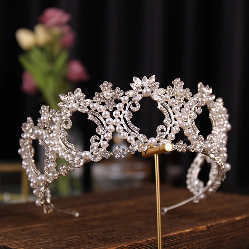 

Simulated Pearls Crystal Wedding Hair Accessories For Bride Rhinestone Queen King Princess Diadems Crown Party Women Tiara Crown