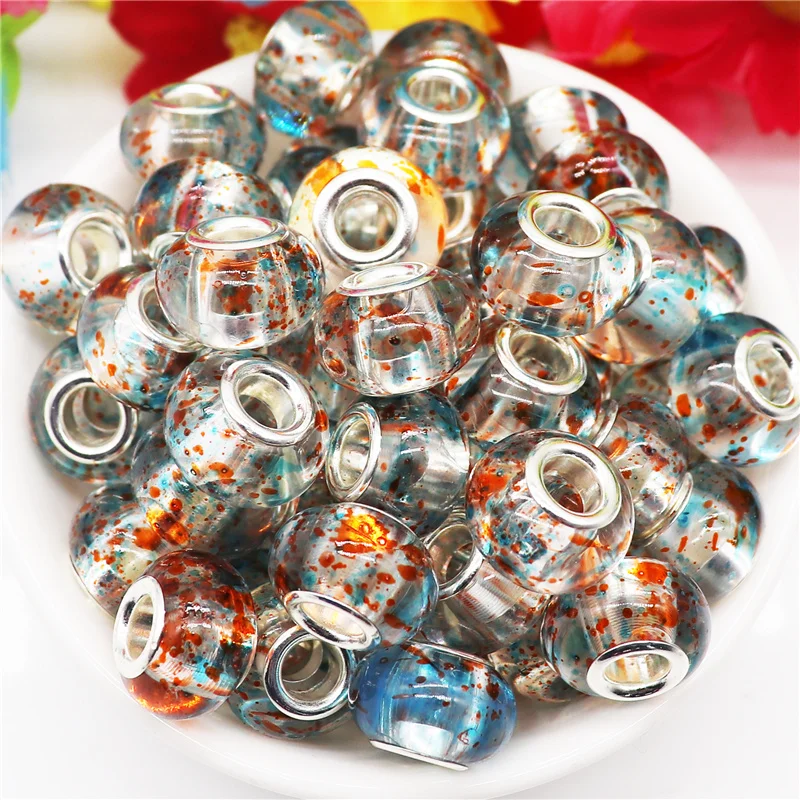 

10Pcs Colorful Flower Muranos European Spacer Beads Silver Plated Core Fit Pandora Bracelet Snake Chain Necklace Hair Jewelry
