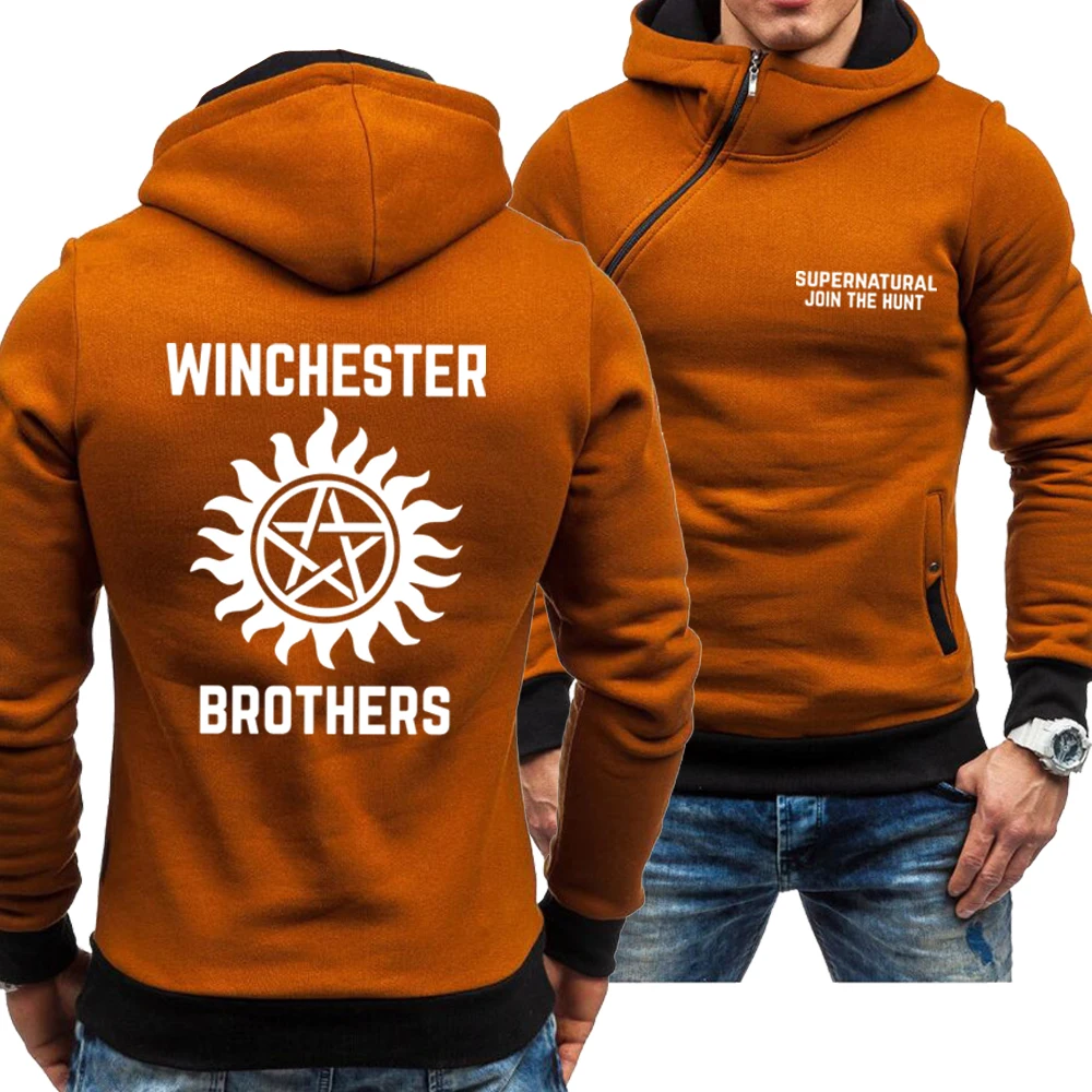 

Spring and Autumn Men's Winchester Brothers Hoodie Inclined Zipper Fashion Long Sleeve Hooded Leisure Jacket