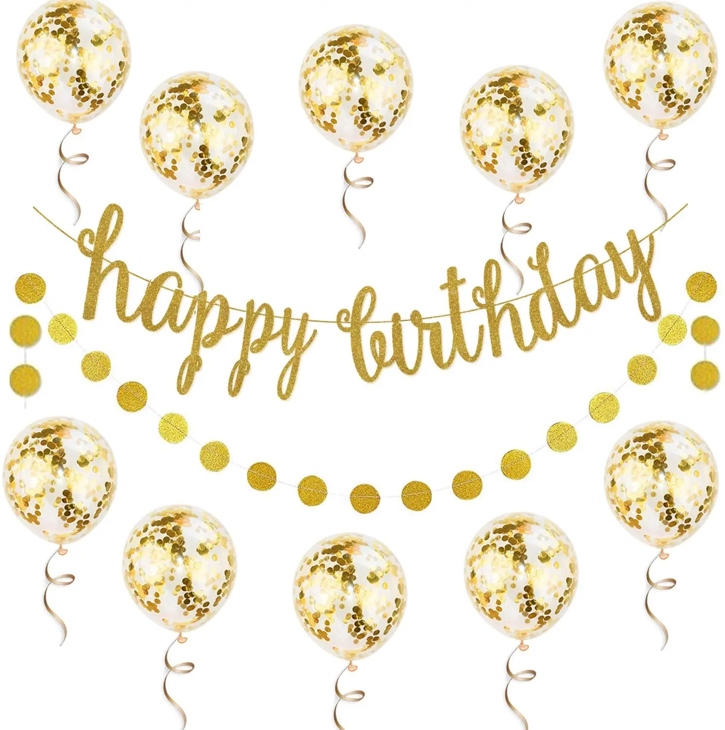 

12 шт. Золотой баннер на день рождения, конфетти, Женский комплект, Золотой блестящий баннер на день рождения, круглые точки, гирлянда, золото