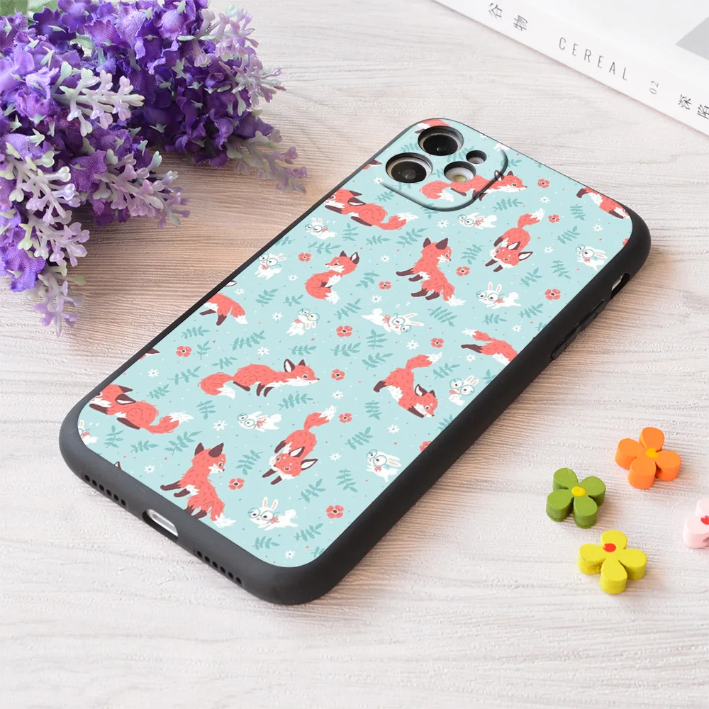 

For iPhone Fox And Bunny Pattern Print Soft Matt Apple Case