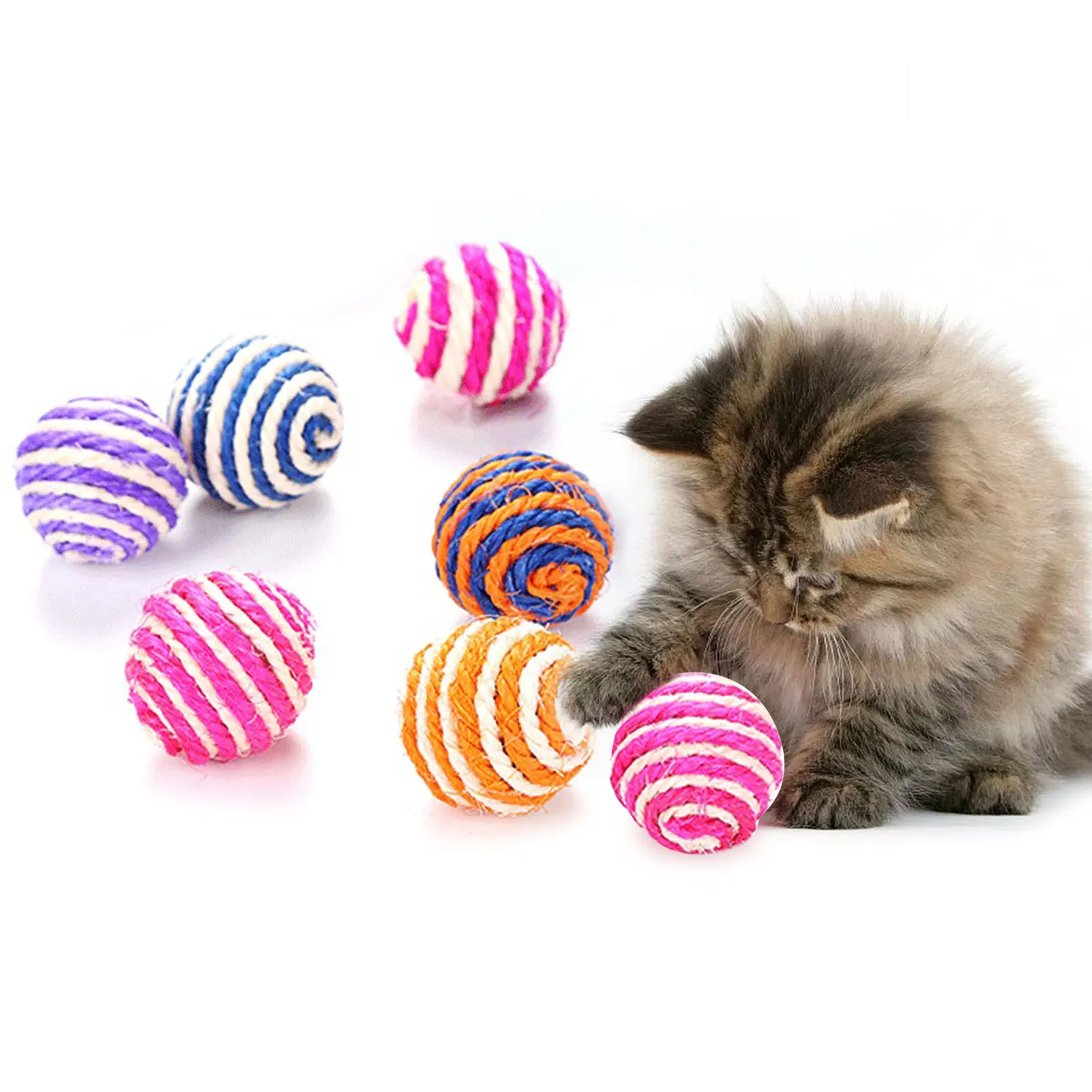 

Sisal Ball Pet Ball Cat Toy Colorful Ball Interactive Pet Products Kitten Play Chewing Rattle Scratch Ball Training Pet Supplies