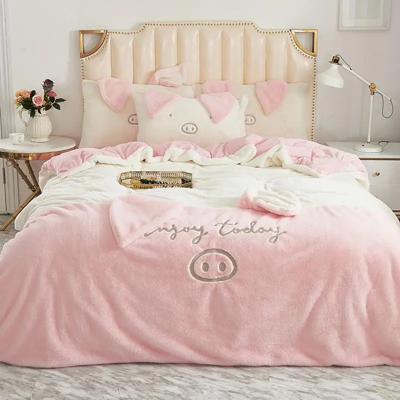 43 4 шт. свиньи уши постельное белье розового и белого цвета из мягкой флисовой