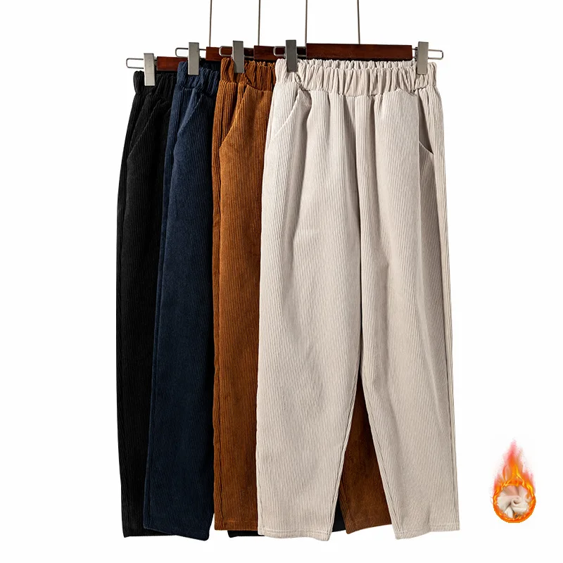 Утолщенные флисовые вельветовые Зауженные Брюки Для Женщин зимние корейские