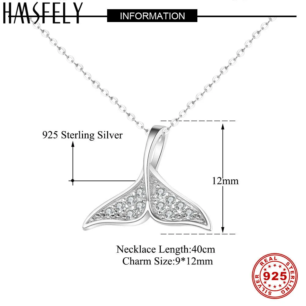HMSFELY 925 Стерлинговое Серебро Циркон в форме сердца кулон виде хвоста Кита женское