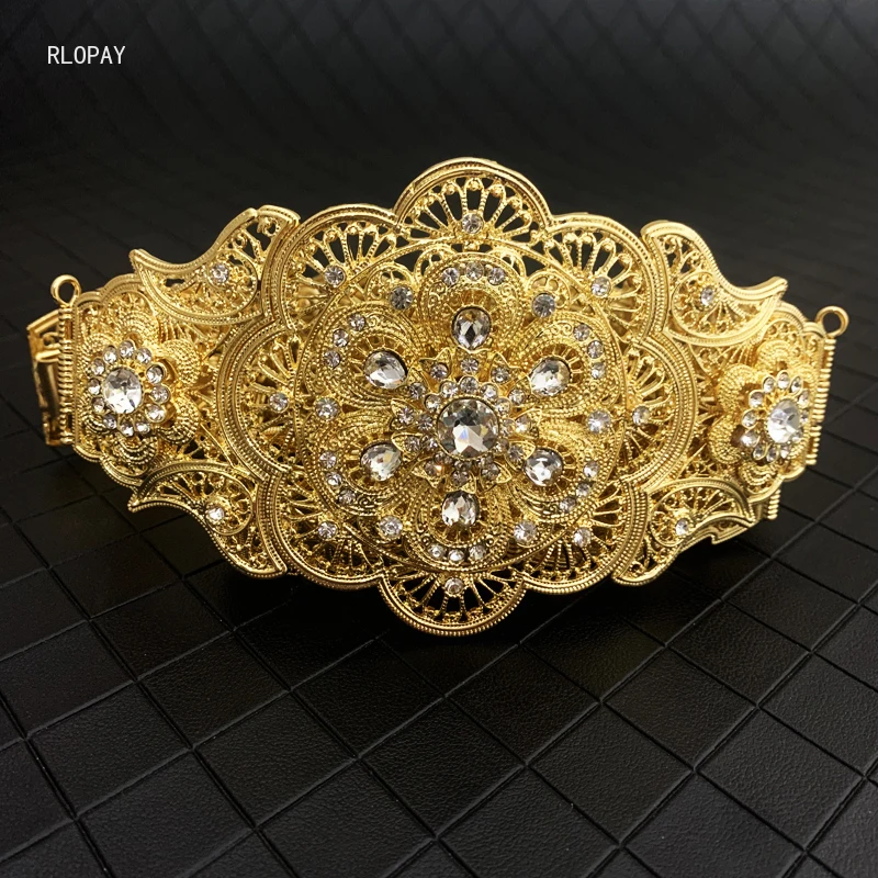 Марокко роскошное платье с цветочным узором Форма для женщин Талия цепи Стразы Золотые украшения ремни Абая