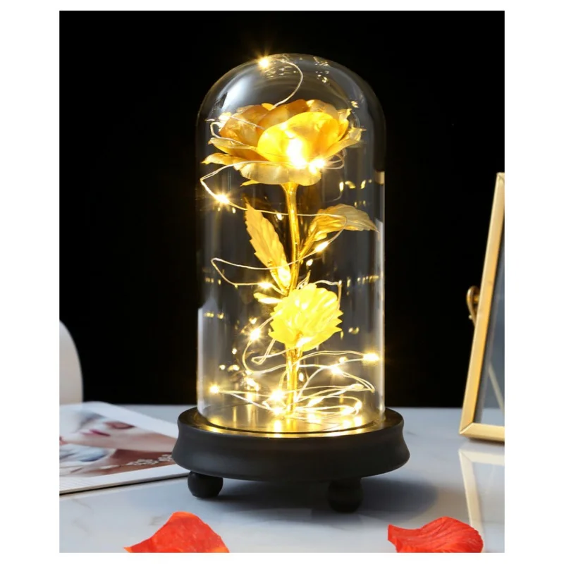 

3 Colour Beauty And The Beast Red Rose In A Glass Dome On A Wooden Base For Valentine's Gifts LED Rose Lamps Christmas