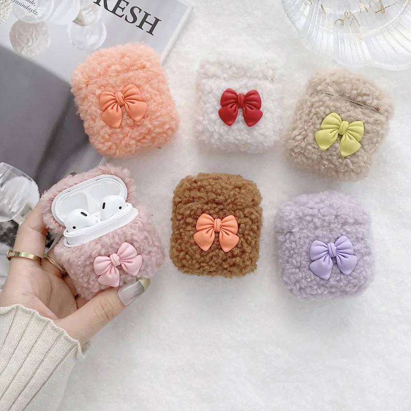 

Bowknot Curly Hair AirPods Pro Earphone Protective Case 1/2/3 Generation Plush Earphone Case Female Model Applicable