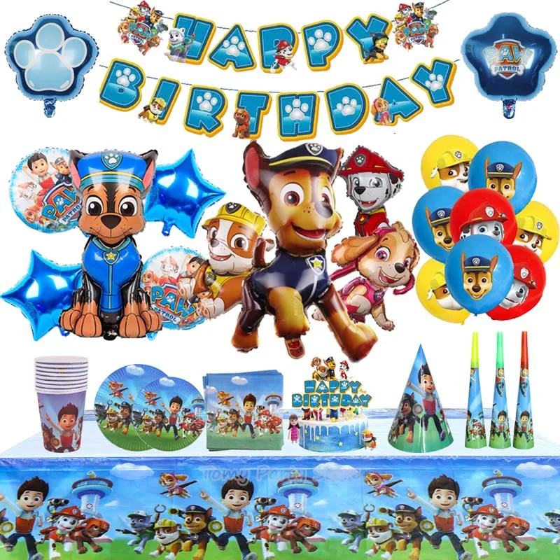 PAW Patrol Birthday Decoration Foil Balloon Disposable Tableware Set Dog Chase Marshall Skye For Kids Birthday Party Supplies