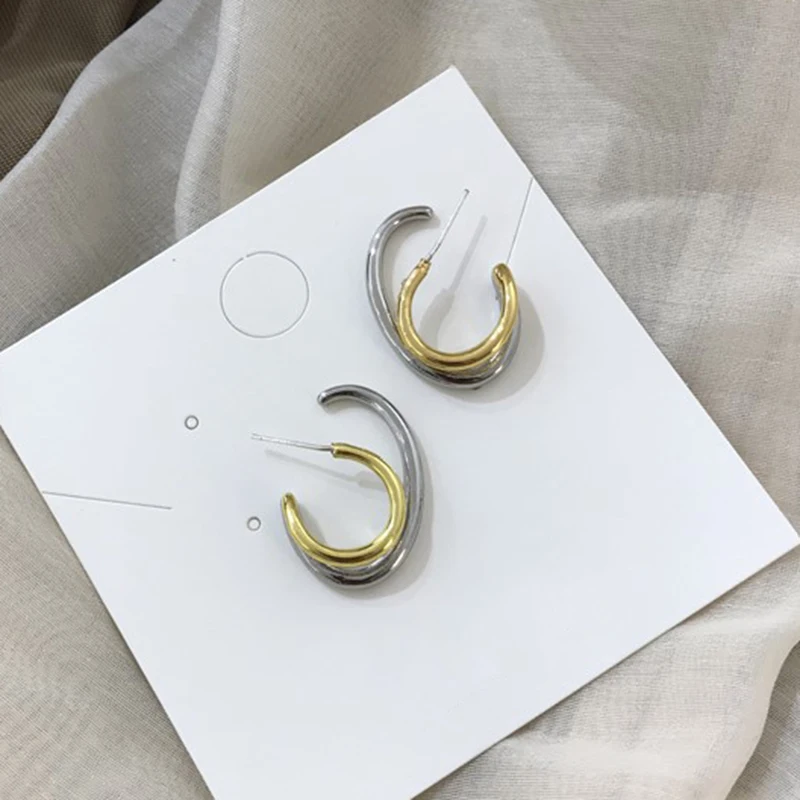 Шикарные корейские разноцветные золотые серебряные геометрические Двойные