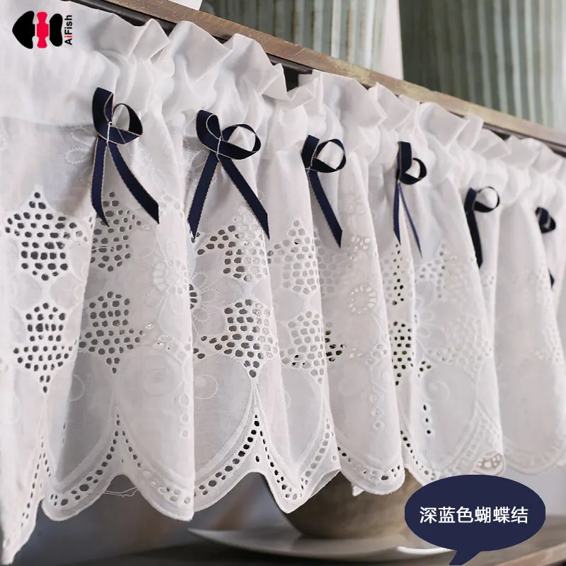 1 шт. карманные короткие занавески с вышивкой кружевным дном завязка для кухни