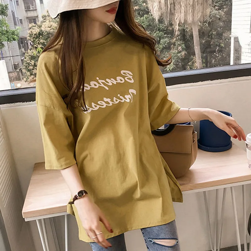

Women's Half Sleeve O Neck Letter Printed Casual Loose T-Shirt