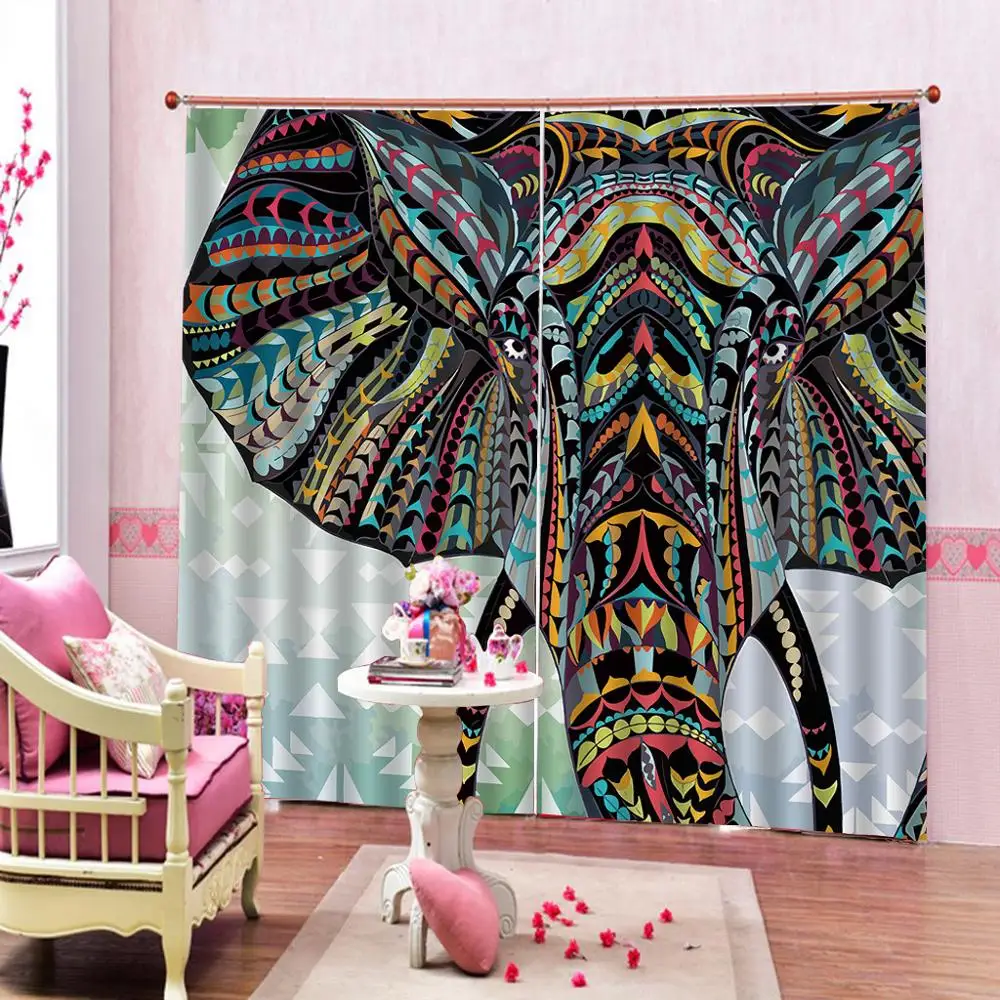 

Bohemian Style Colorful Elephant Curtains for living room bedroom Blackout Window Curtain Hook Grommet Top