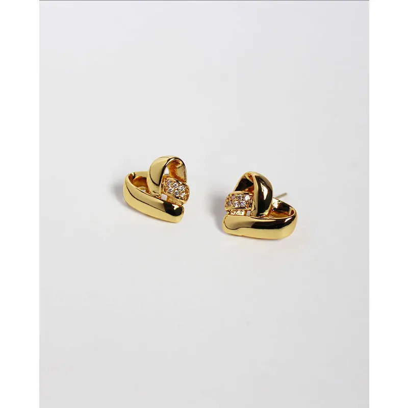 

Earrings for Women 2021 Korea Heart Zirconia Jewelry Woman Stud Earring Gold Plated Filled Bijouterie Female Silver 925 Piercing