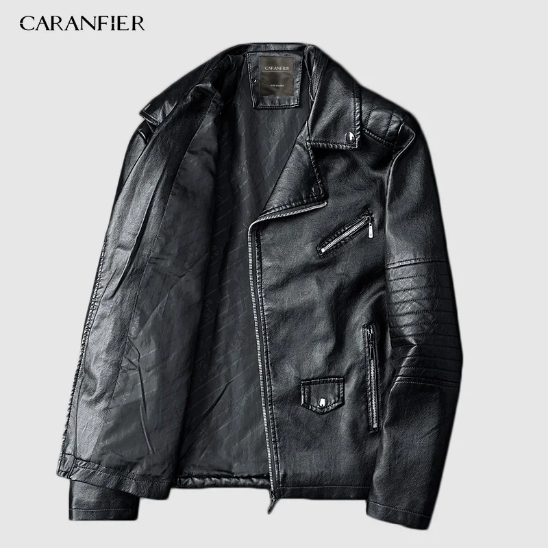 CARANFIER Новое поступление мотоциклетная кожаная куртка Мужские кожаные куртки модные уличные стильные мужские кожаные пальто