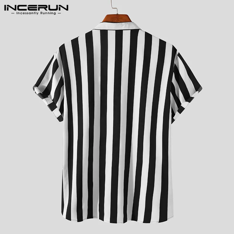 2022 Men Striped Shirt Brand Stand Collar Streetwear Short Sleeve Button Casual Camisa Hombre Leisure Fashion Tops INCERUN S-5XL